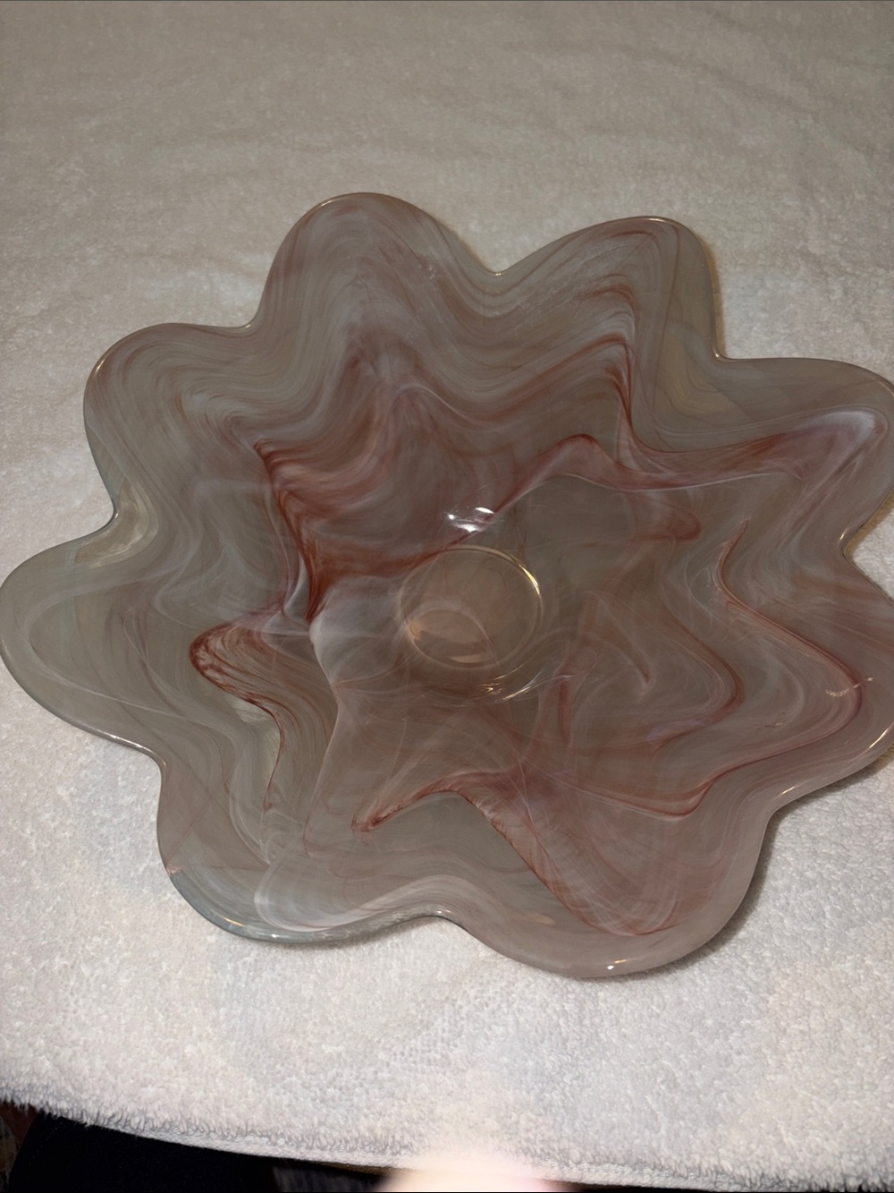 Hand-Blown Glass Decorative Bowl - Swirled Beige and Rose